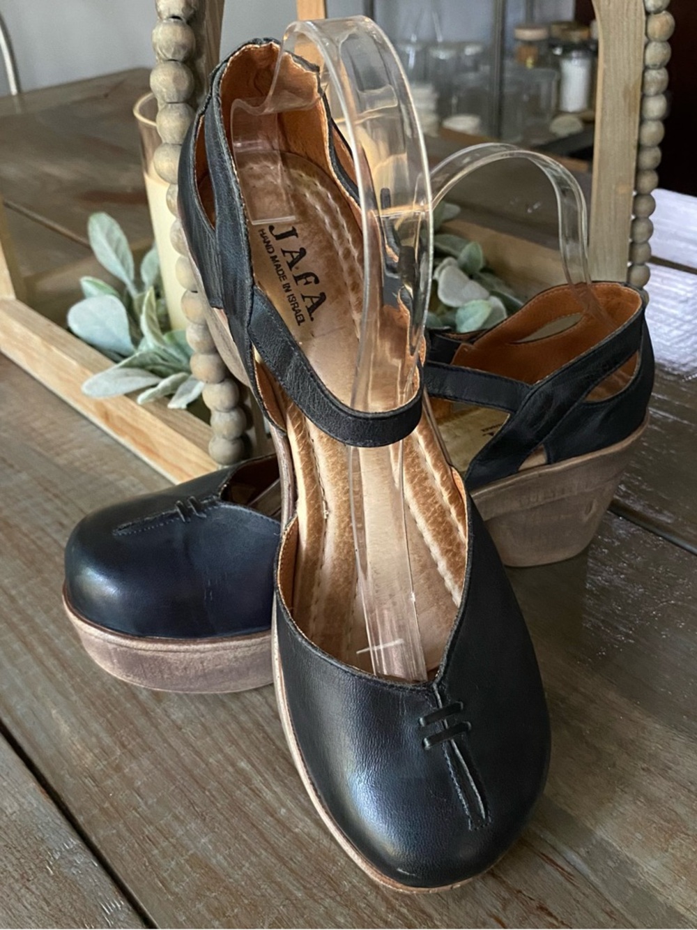 Jafa Boho Leather Platform Handmade Strappy Mary Jane Sandal Womens 40 Navy Blue